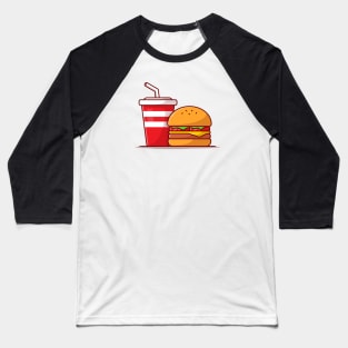 Burger And Soda Cartoon Vector Icon Illustration (7) Baseball T-Shirt